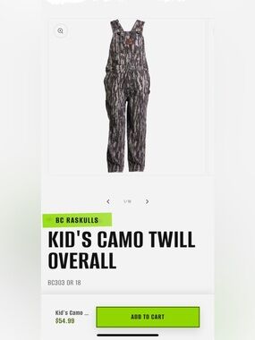 Bone Collector Youth Small Realtree camouflage overalls
